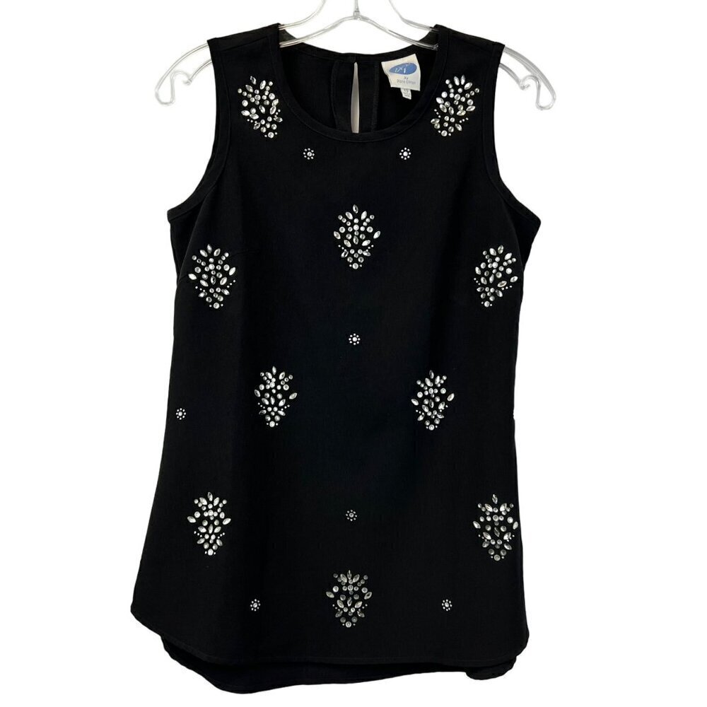 DG2 by Diane Gilman Womens Sleeveless Blouse Black/Rhinestone Keyhole Back XS